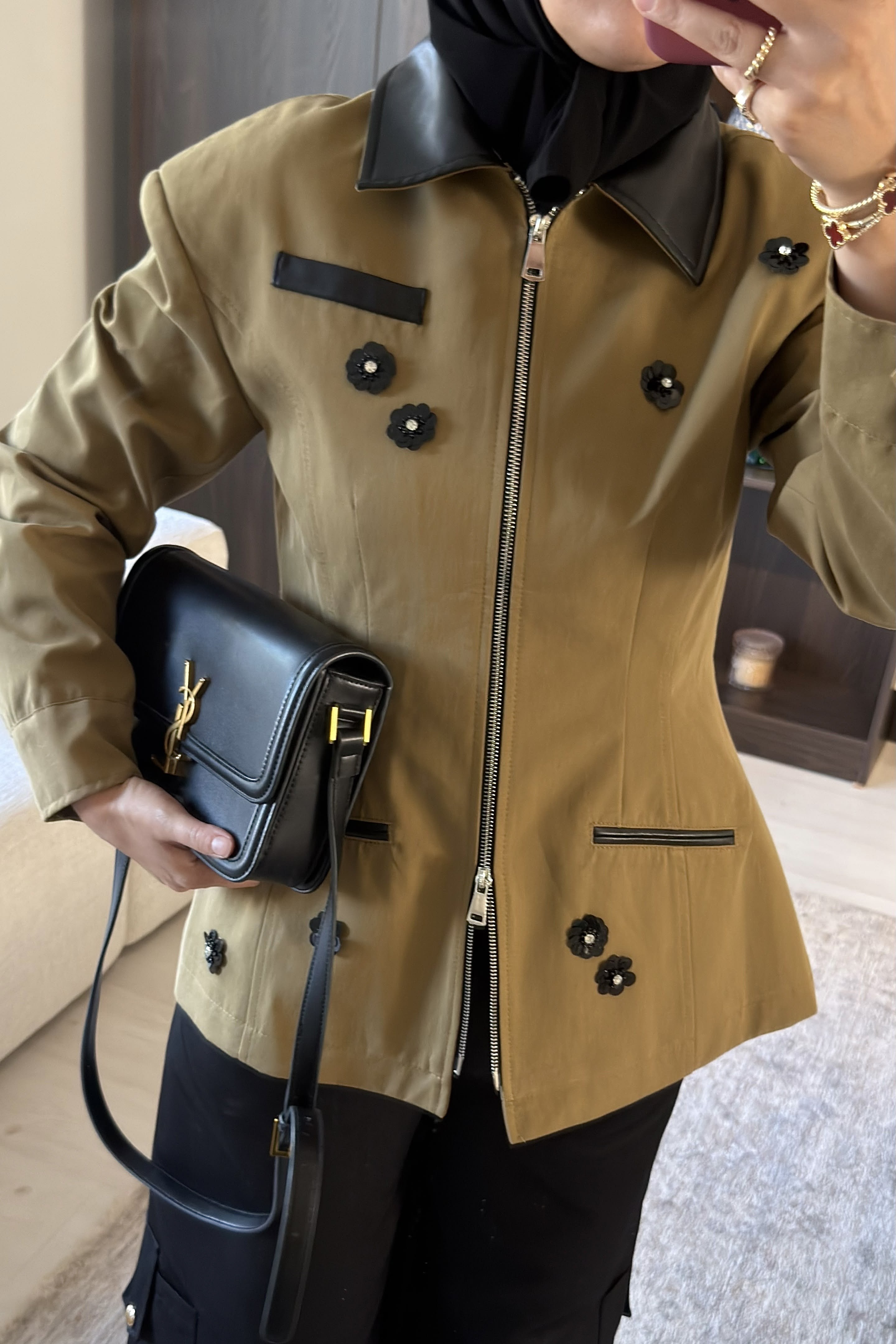 Taş işlemeli Camel Ceket