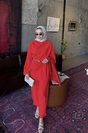 Mua Şal İkili Takım Mercan Kırmızı