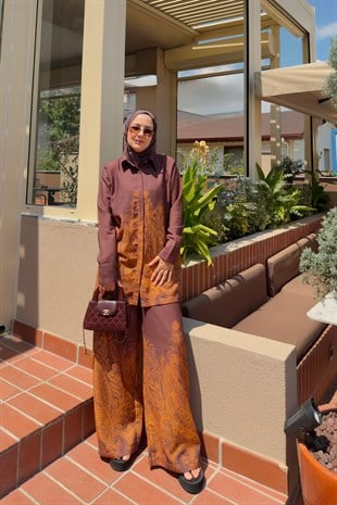 Premium Etro Desen Kahve Takım 