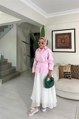 Seyyar Cep Detay Gömlek Pembe