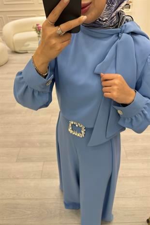 Taş Detaylı Tulum Bebe Mavi