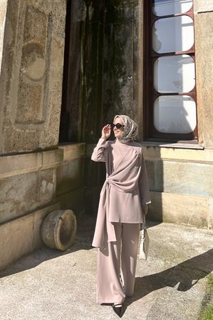 Volanlı Tunik Takım Kemik Renk