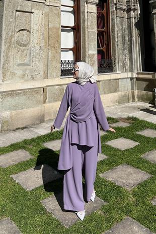 Volanlı Tunik Takım Lila