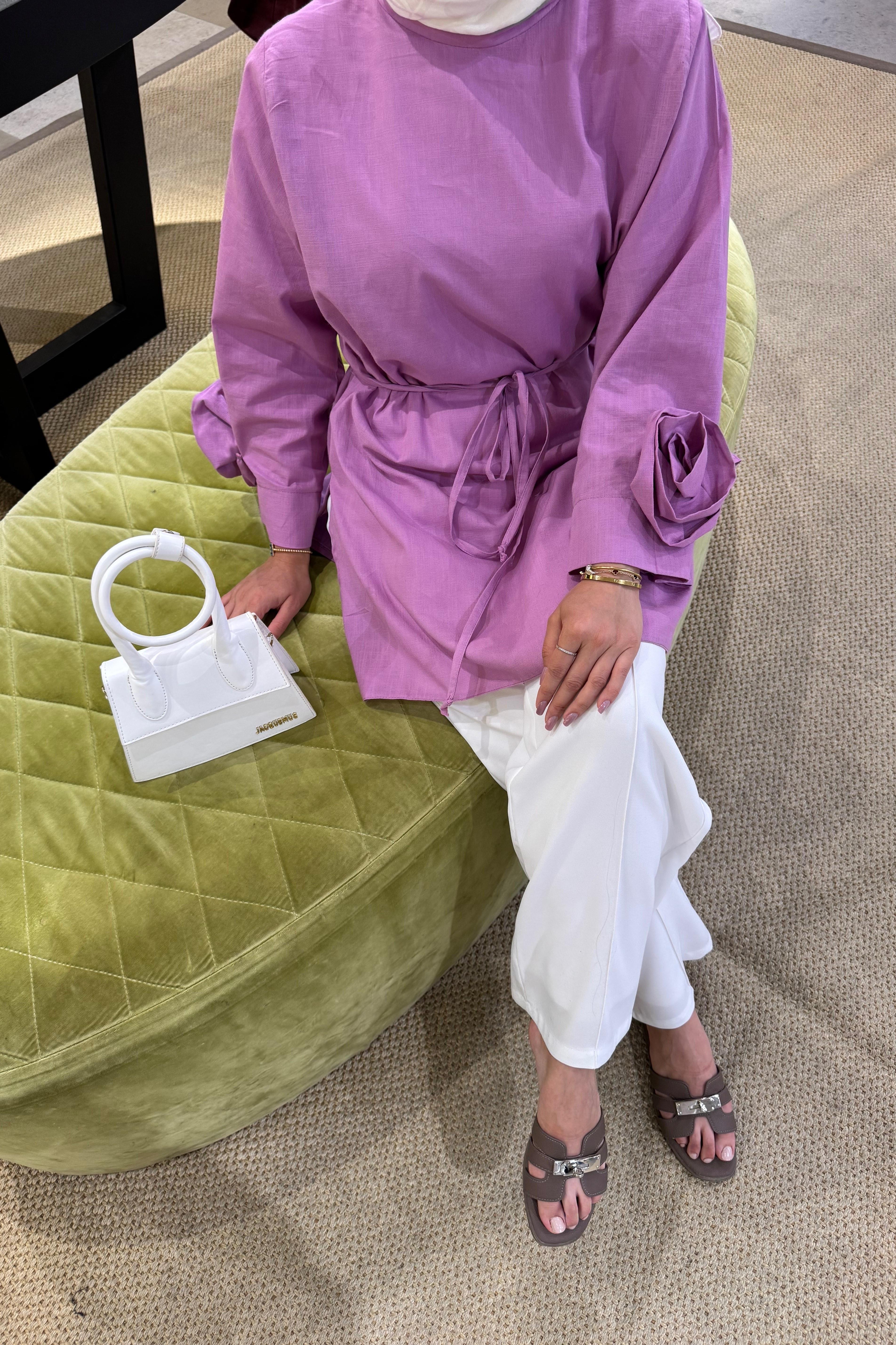 Lila Keten Çiçek Tunik