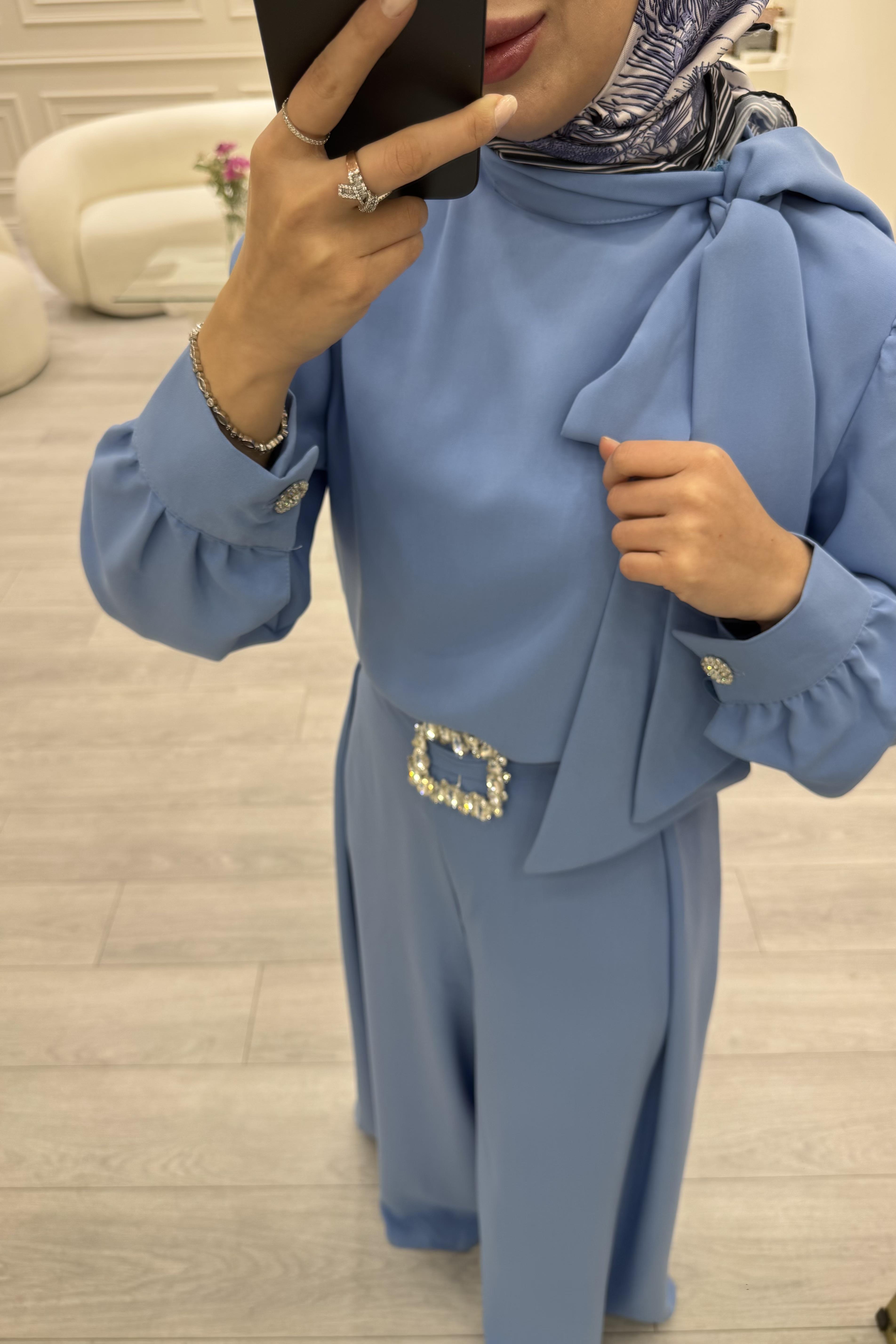 Taş Detaylı Tulum Bebe Mavi