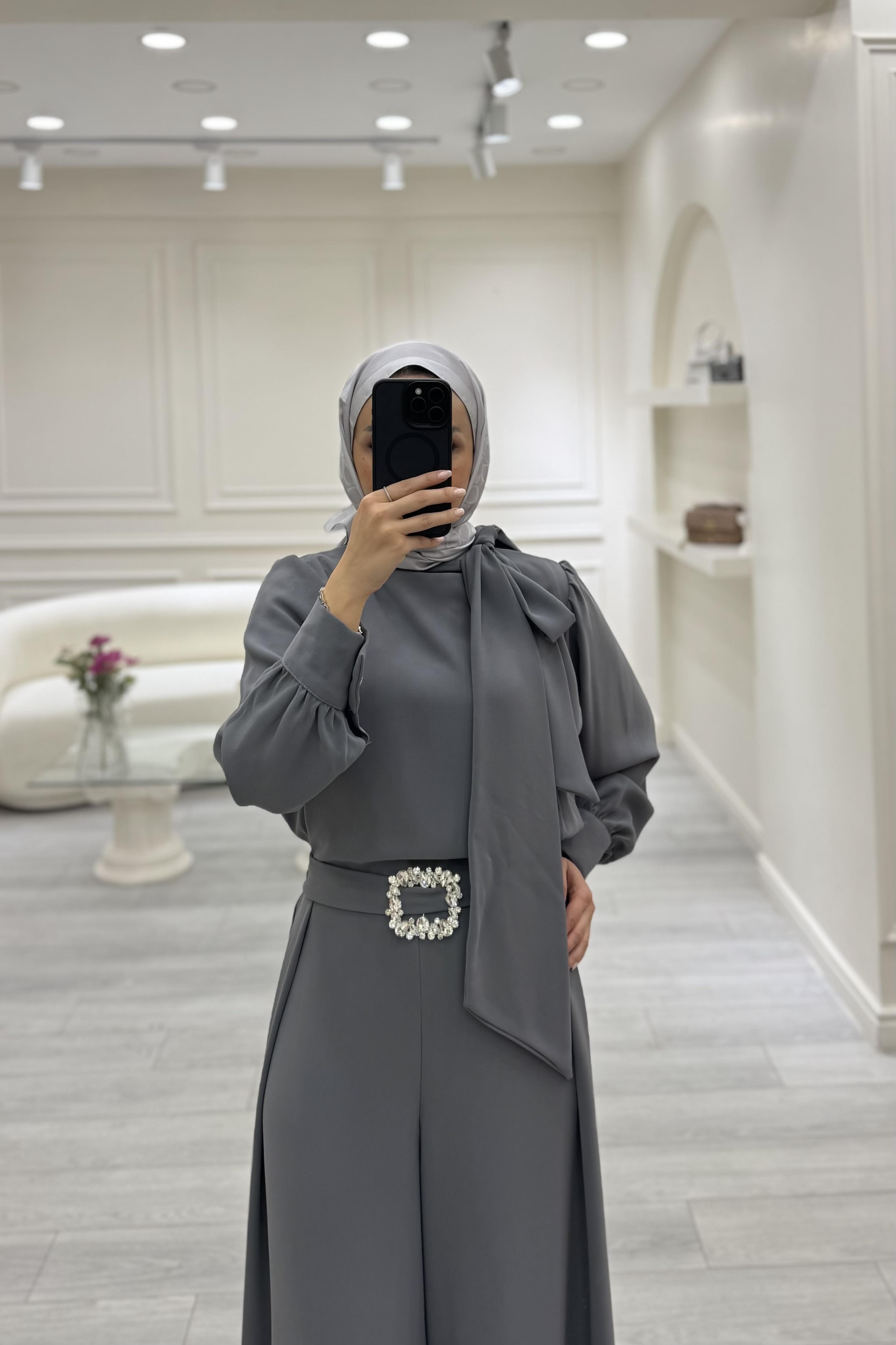 Taş Detaylı Tulum Gri