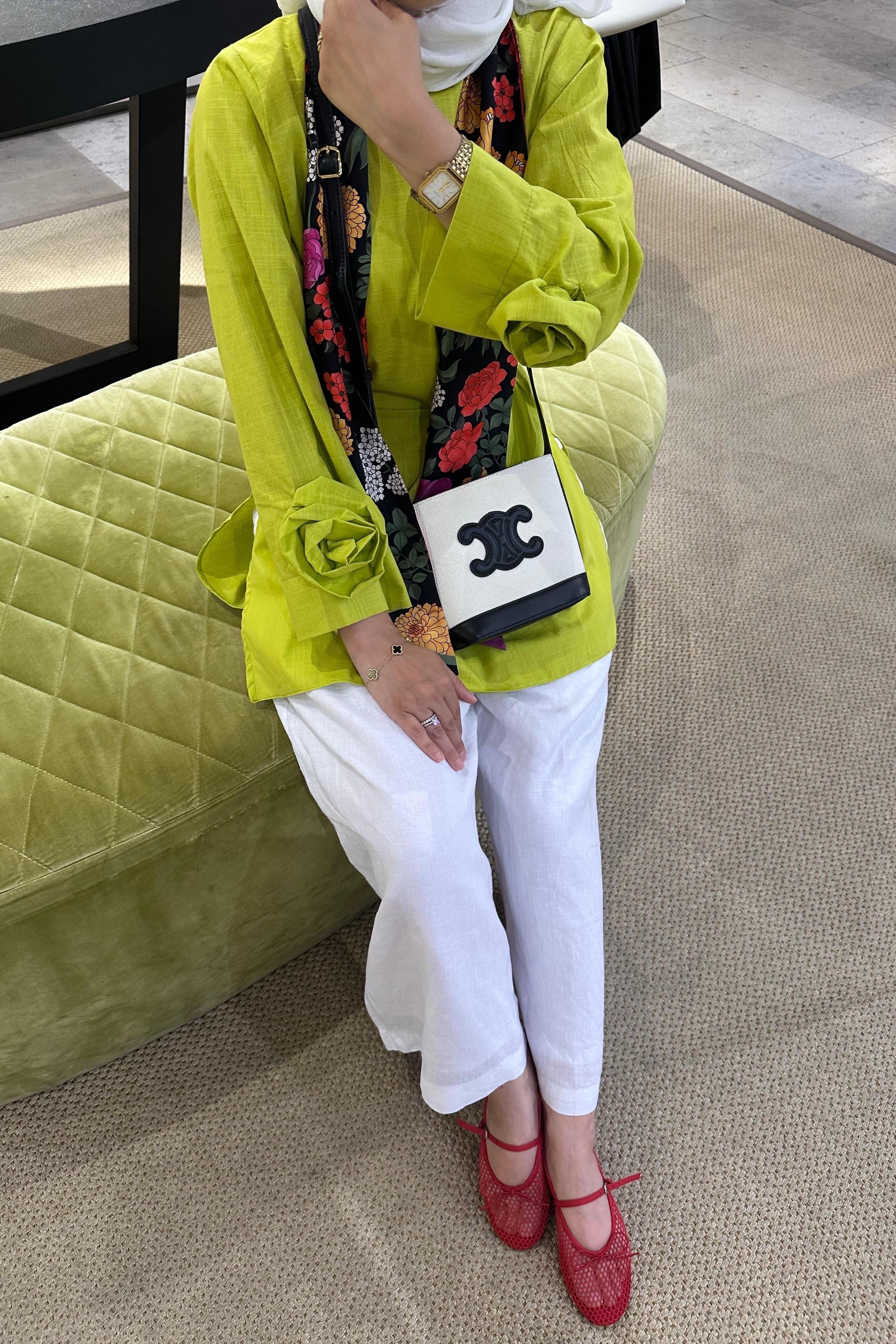 Yeşil Keten Çiçek Tunik