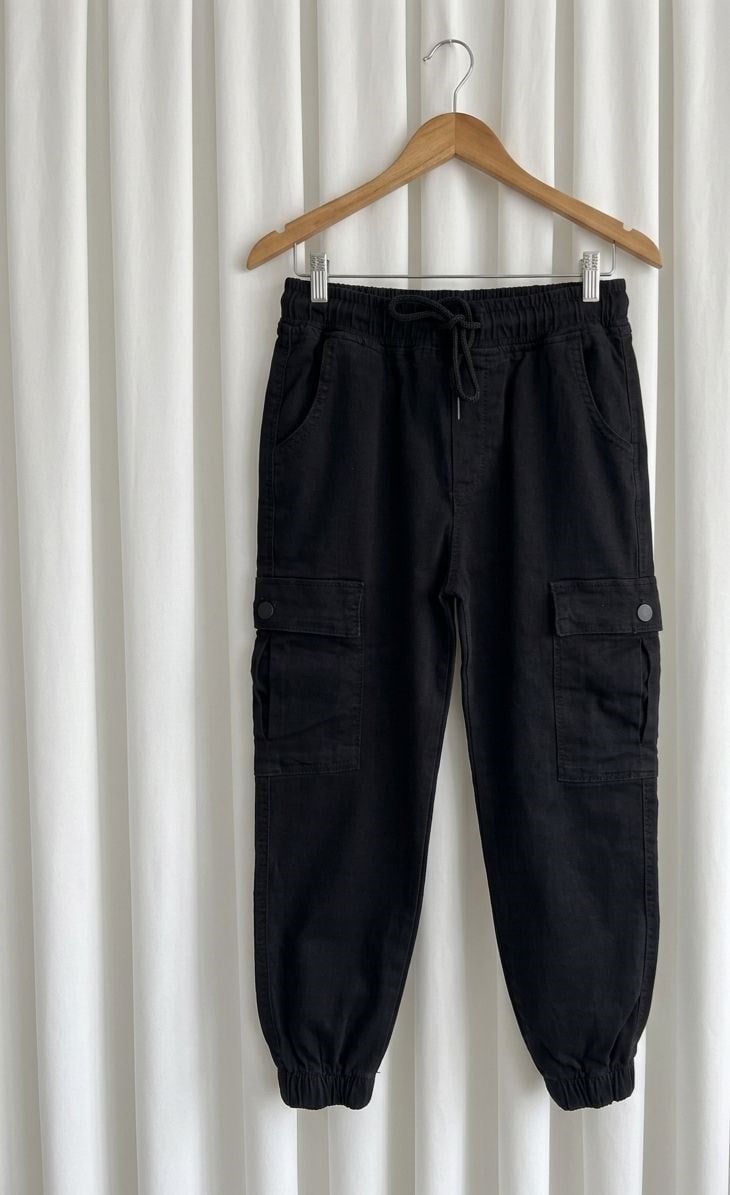 ERKEK  ÇOCUK KARGO CEP DETAYLI JOGGER PANTOLON -SİYAH 