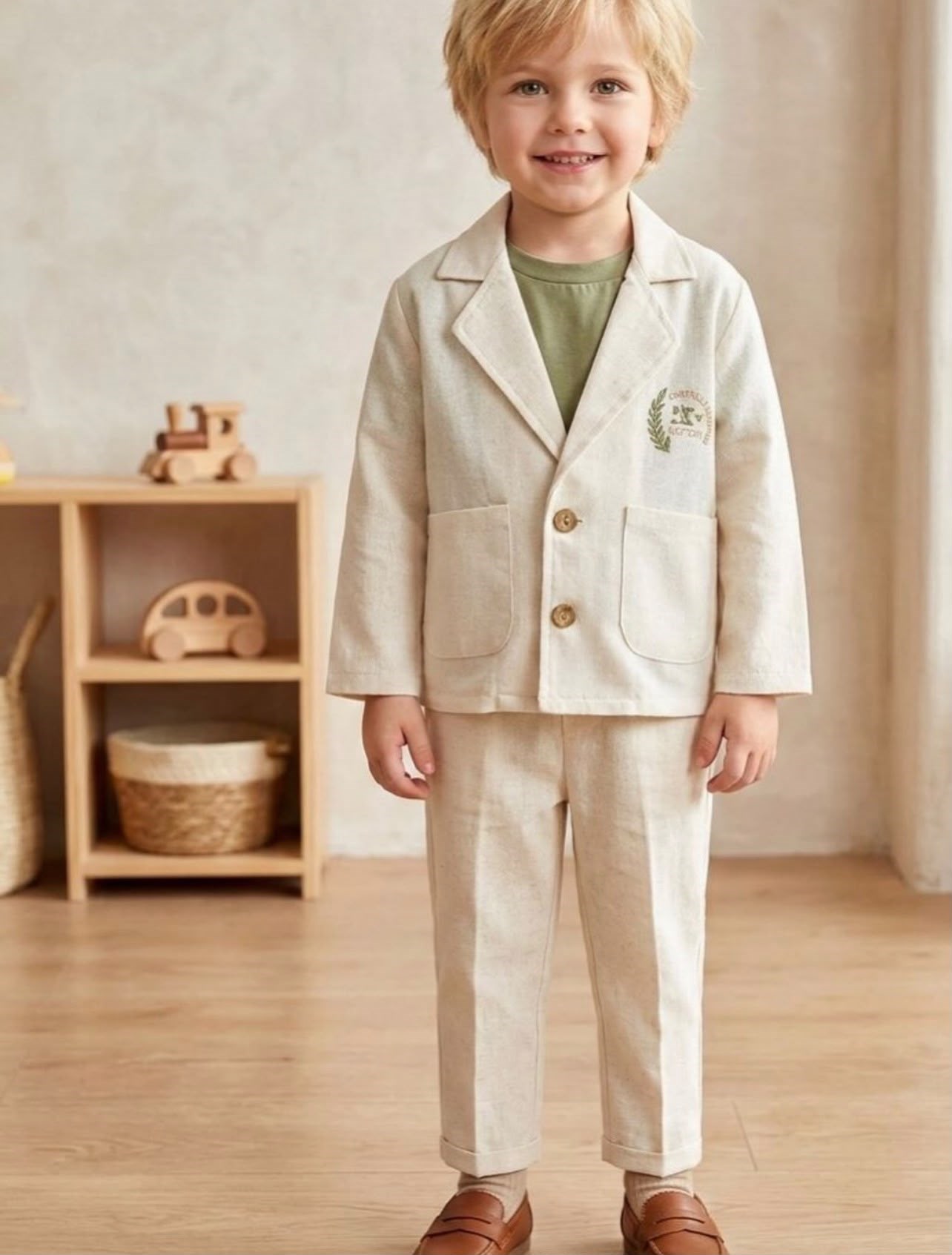 ERKEK ÇOCUK NAKIŞ DETAYLI DOKUMA BLAZER CEKET TAKIM