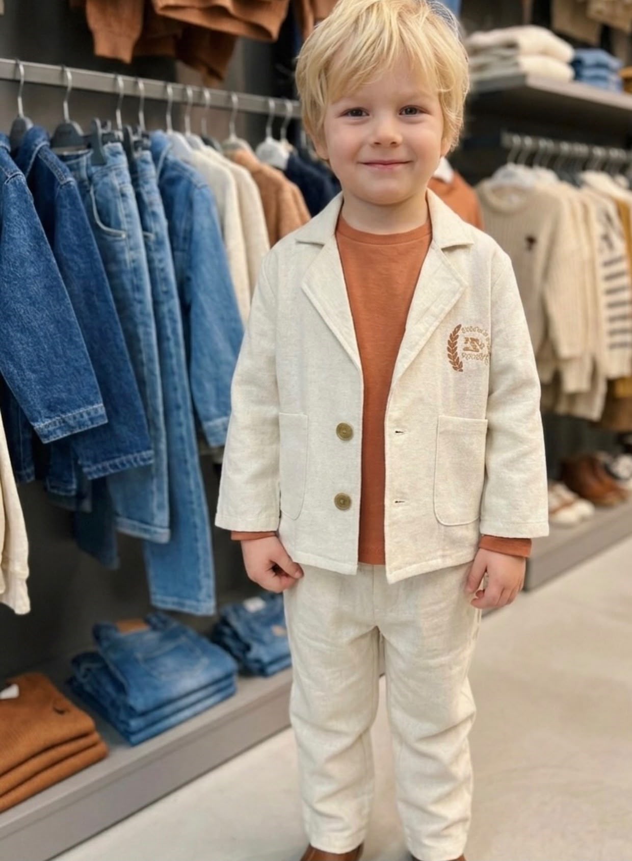ERKEK ÇOCUK NAKIŞ DETAYLI DOKUMA BLAZER CEKET TAKIM 