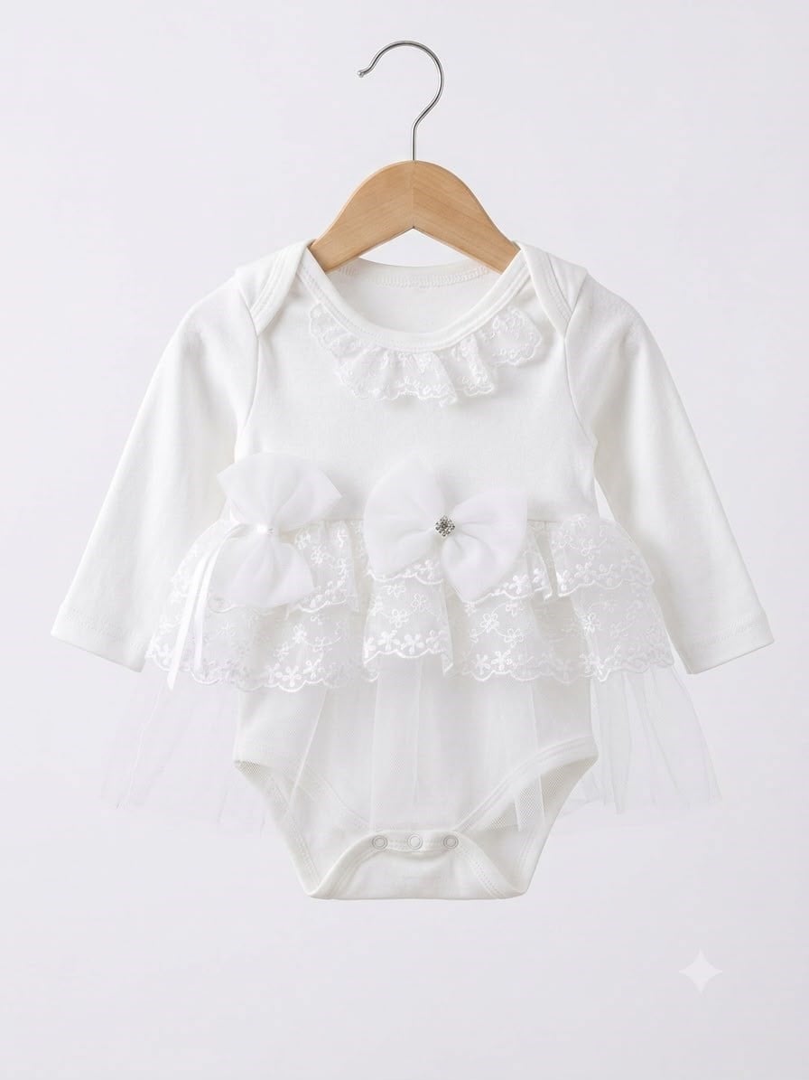 FIRFIRLI DANTELLİ KIZ BEBEK ELBİSELİ ÇITÇITLI BADİ 