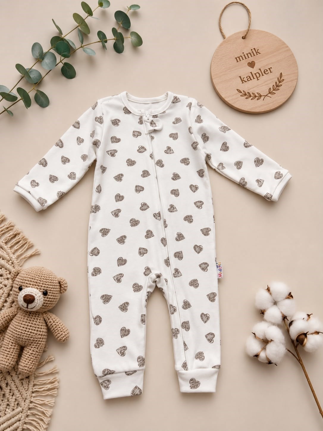 MİNİ KALPLER FERMUARLI KIZ BEBEK TULUM 