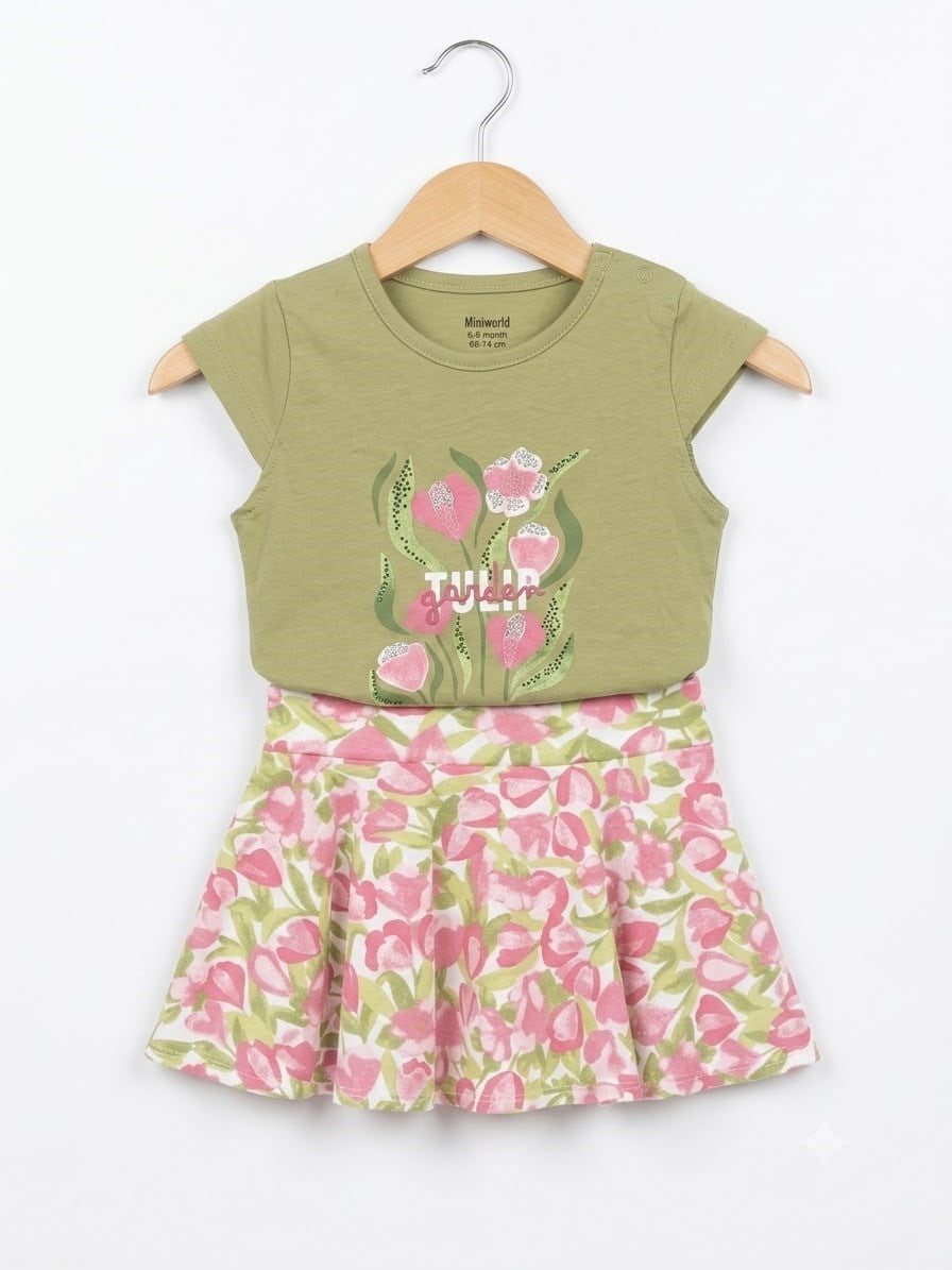TULİP GARDEN ÇİÇEK DESENLİ KIZ BEBEK ETEKLİ TAKIM 