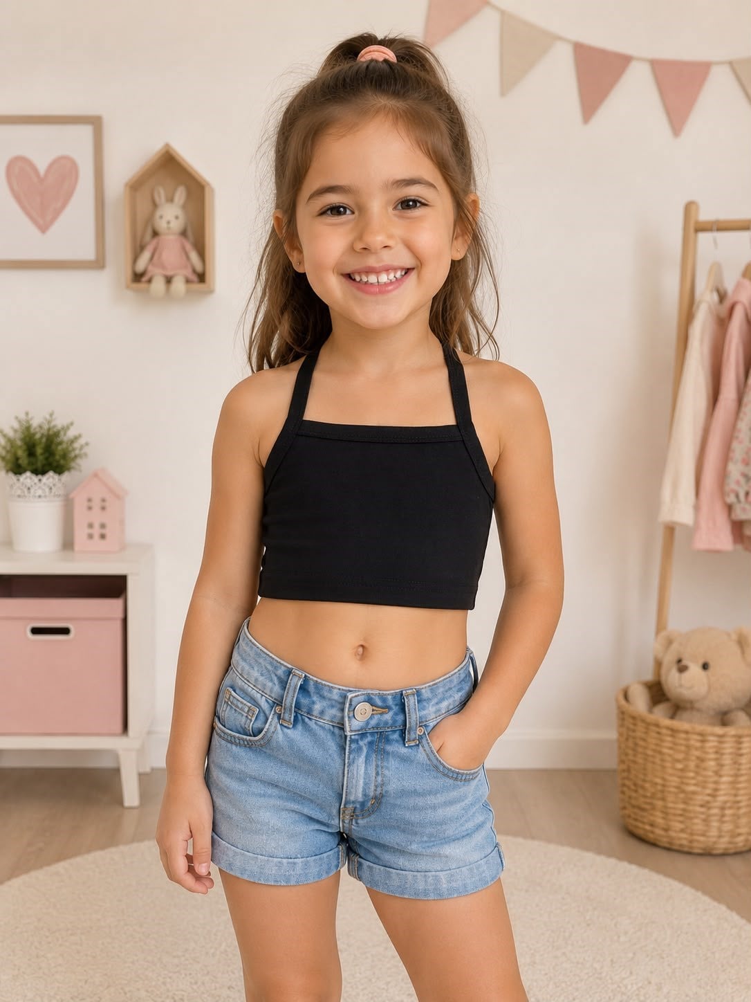  KIZ ÇOCUK SİYAH ÇAPRAZ ASKILI CROP 
