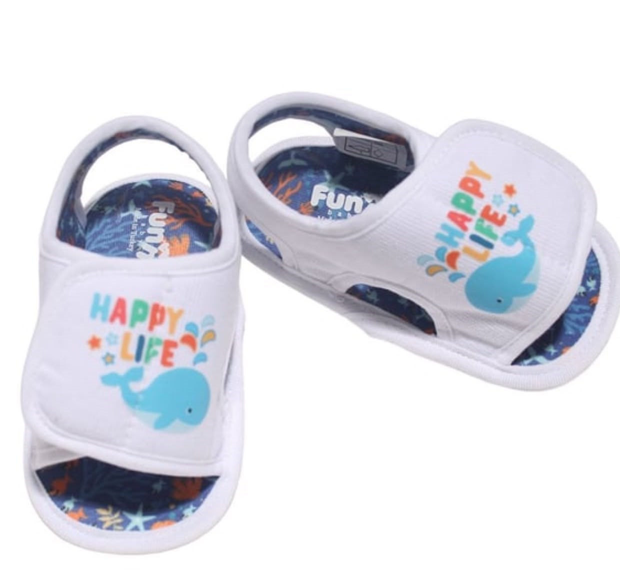 Erkek Bebek Beyaz Happy Life Baskılı Sandalet