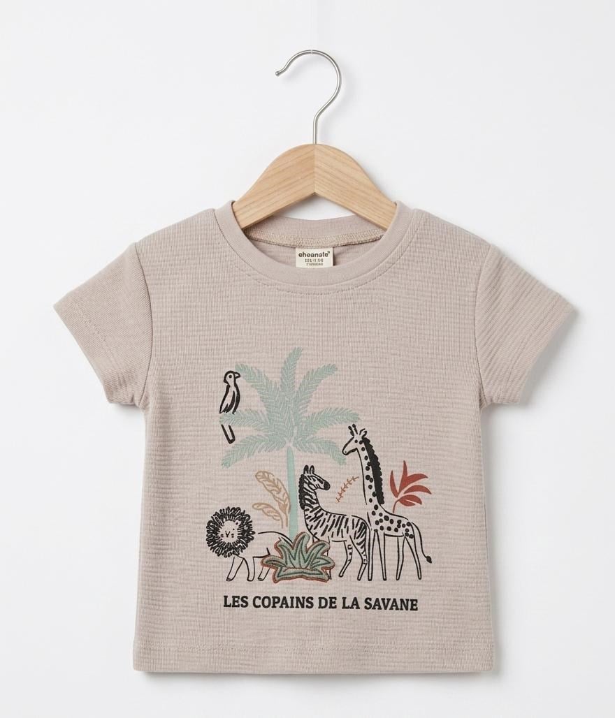 ERKEK BEBEK SAFARİ HAYVANLARI DESENLİ ÇOCUK TİŞÖRT9-36