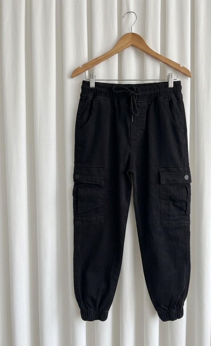 ERKEK  ÇOCUK KARGO CEP DETAYLI JOGGER PANTOLON -SİYAH 