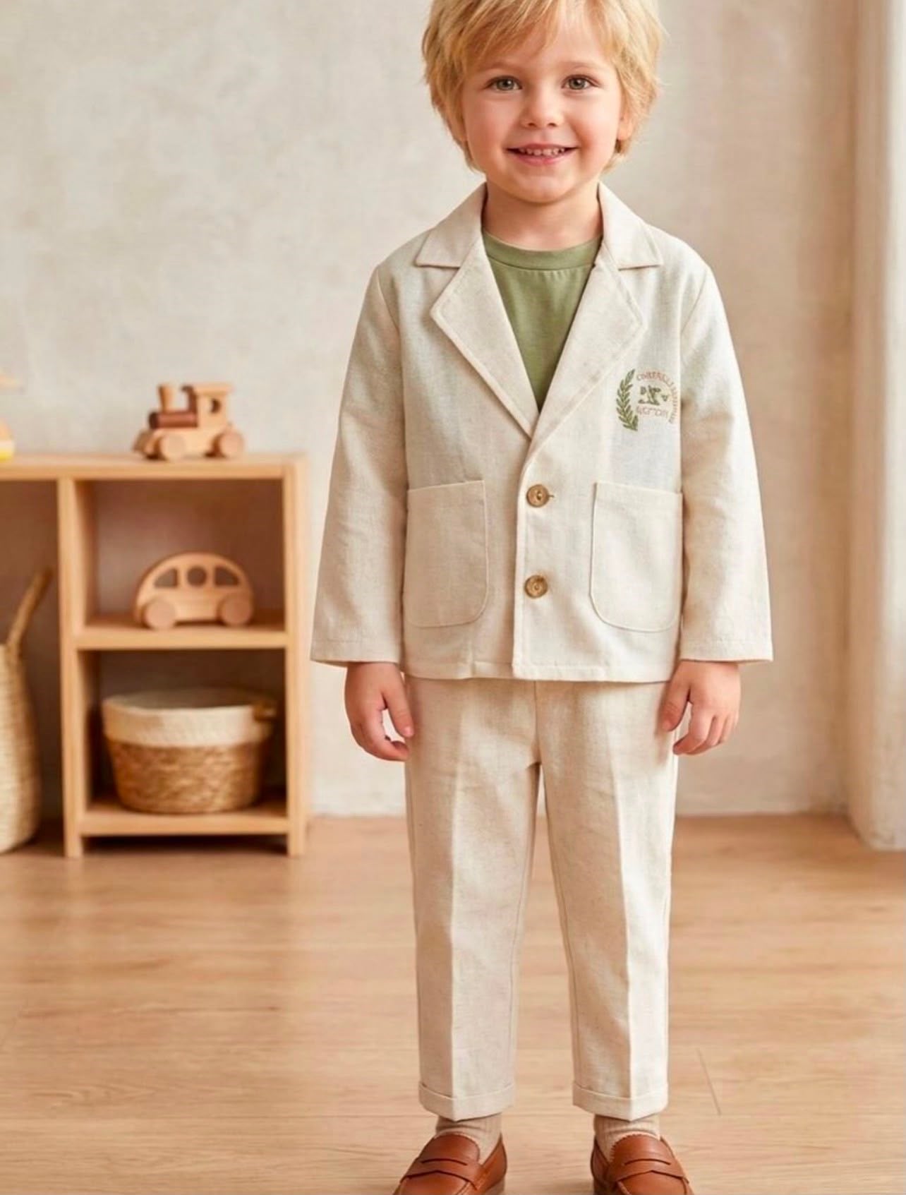 ERKEK ÇOCUK NAKIŞ DETAYLI DOKUMA BLAZER CEKET TAKIM