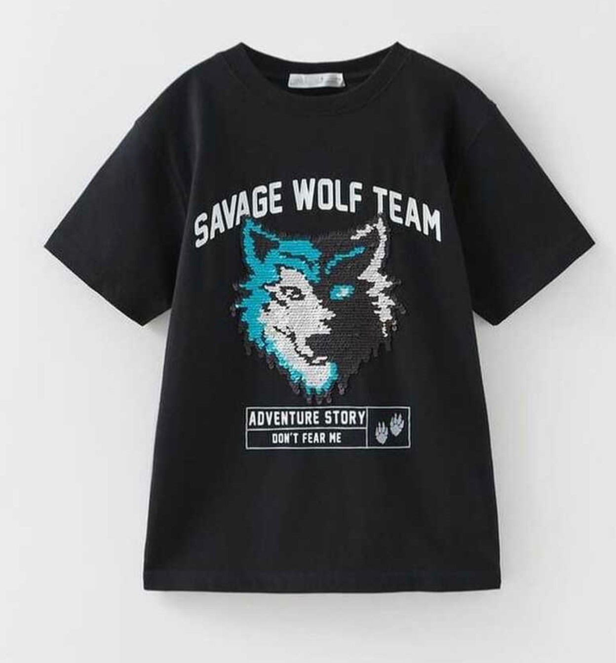 erkek cocuk savage wolf payetli t-shirt-siyah-