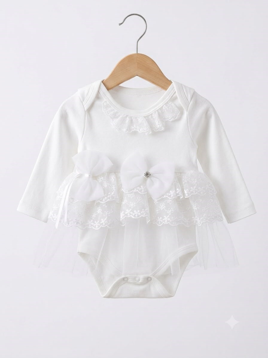 FIRFIRLI DANTELLİ KIZ BEBEK ELBİSELİ ÇITÇITLI BADİ 
