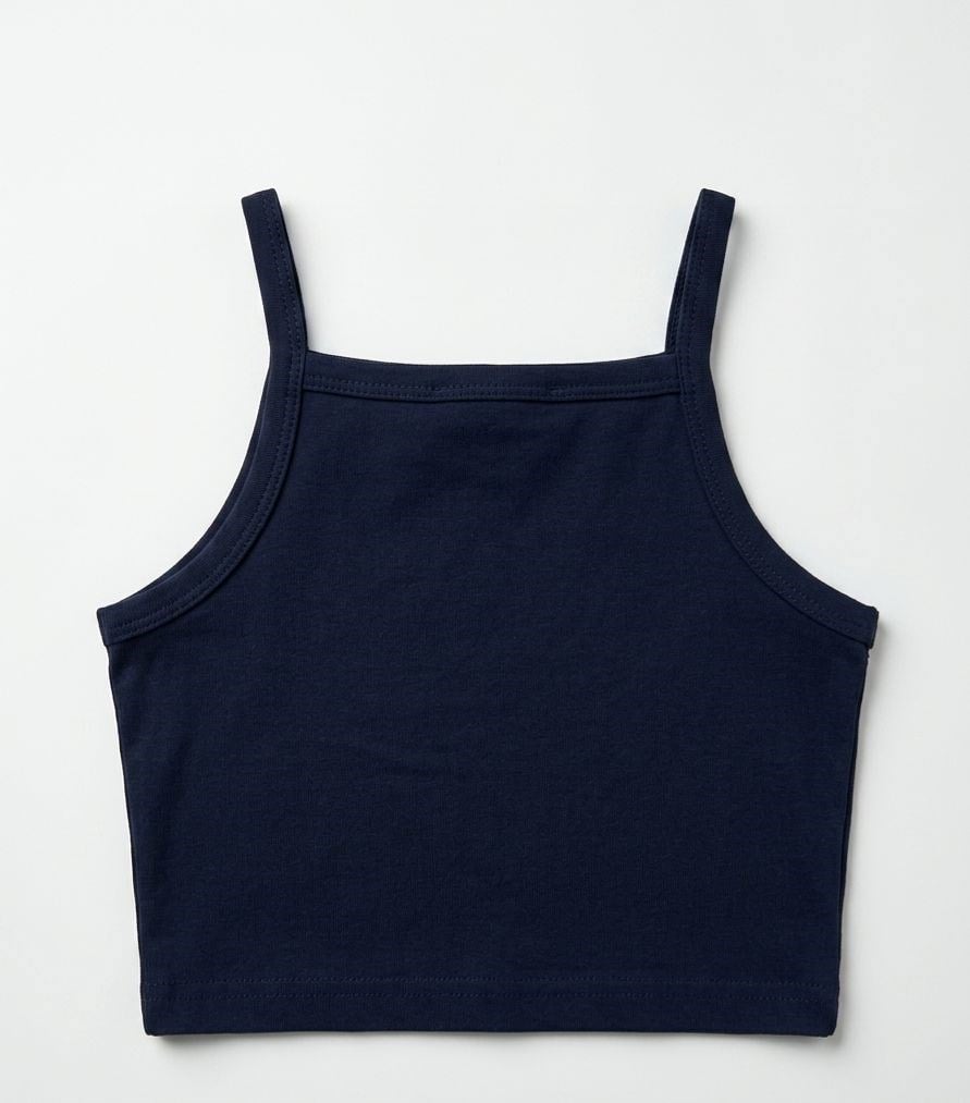 KIZ ÇOCUK BASİC İP ASKILI CROP ATLET -SİYAH