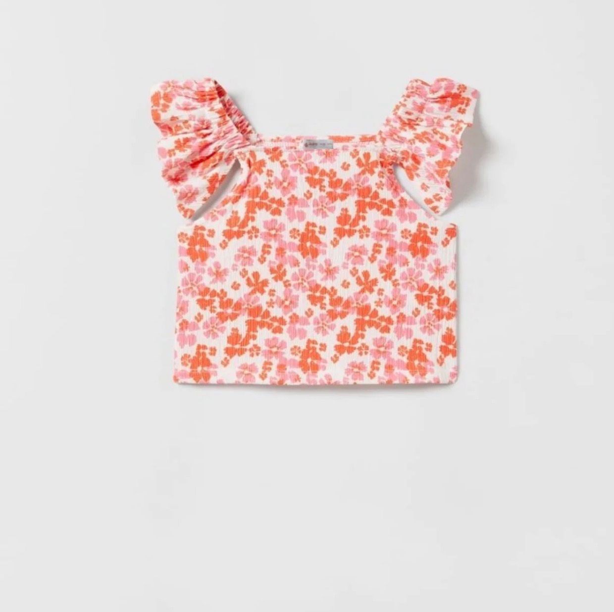 KIZ ÇOCUK ÇİÇEK DESENLİ FIRFIR ASKILI CROP BLUZ  -TURUNCU 