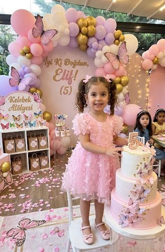 KIZ ÇOCUK KELEBEK DETAYLI KABARIK TÜL ELBİSE -PEMBE 