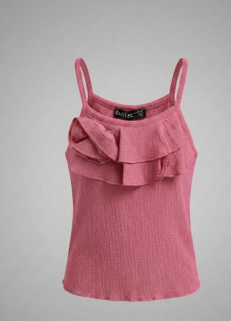 KIZ ÇOCUK  PEMBE  FIRFIR VE GÜL DETAYLI ASKILI CROP