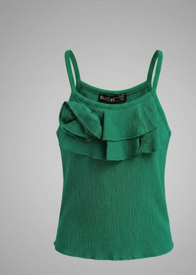 KIZ ÇOCUK YEŞİL  FIRFIR VE GÜL DETAYLI ASKILI CROP