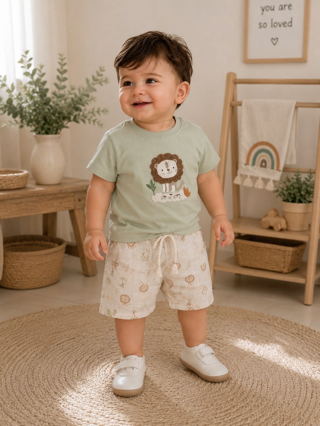 LİTTE KİNG ASLAN NAKIŞLI ERKEK BEBEK ŞORTLU TAKIM
