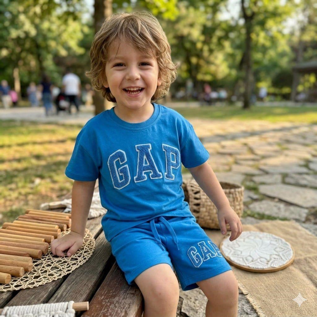 ORJİNAL MARKA G*P BASKILI ŞORTLU TAKIM -MAVİ