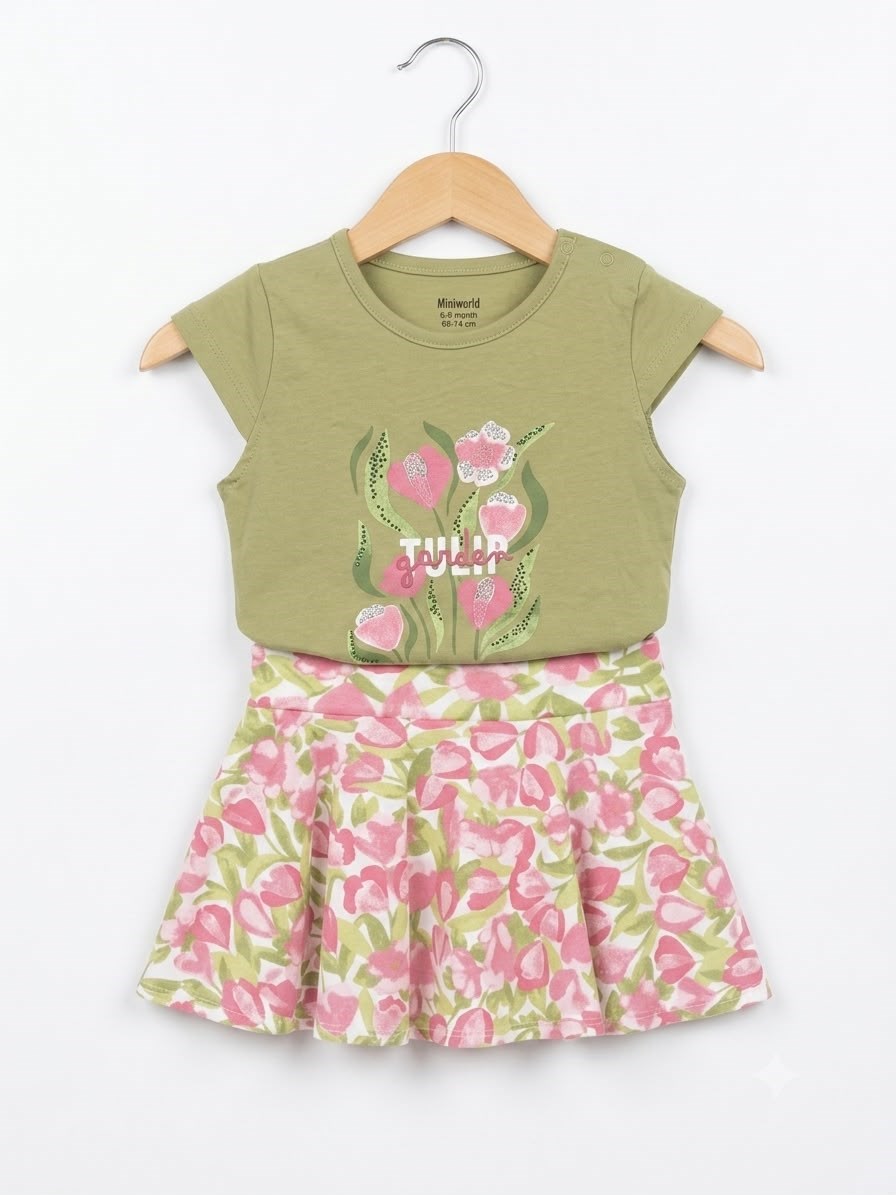 TULİP GARDEN ÇİÇEK DESENLİ KIZ BEBEK ETEKLİ TAKIM 