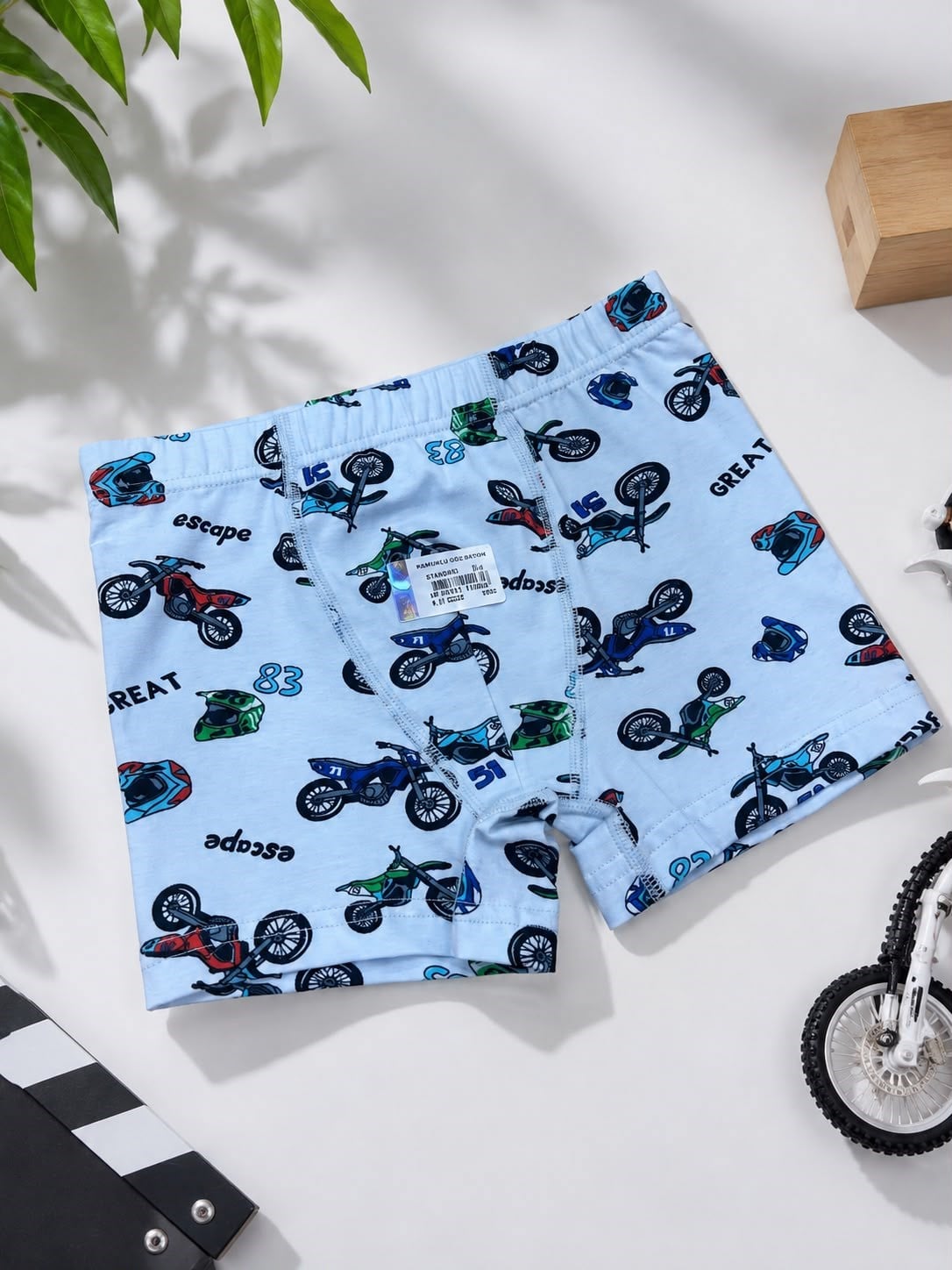 YARIŞ  MOTORU DESENLİ ÇOCUK BOXER