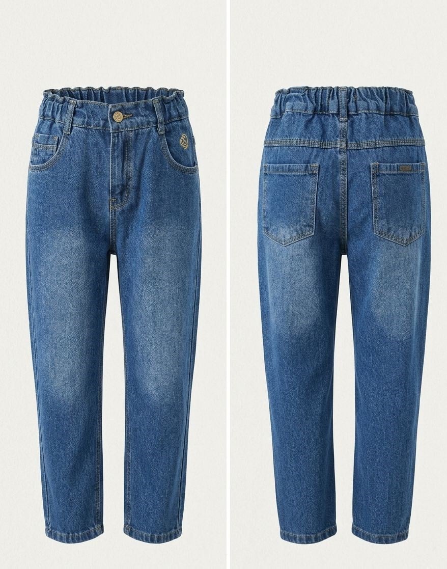 YÜKSEK BEL LASTİKLİ ÇOCUK JEAN PANTOLON 