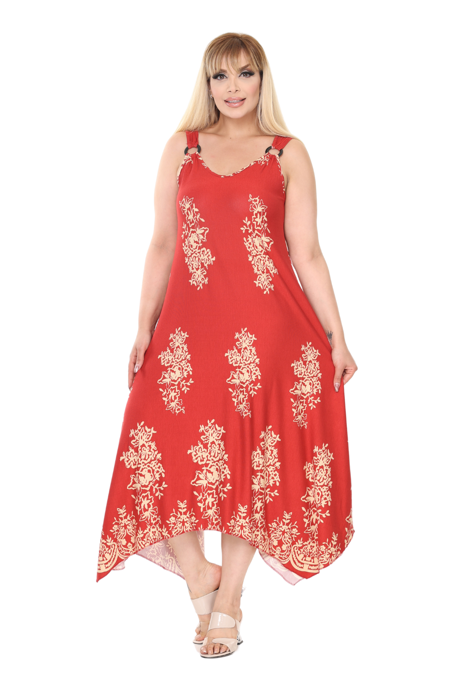 Melsay Butik Askılı V Yaka Narçiçeği Pano Desen Elbise