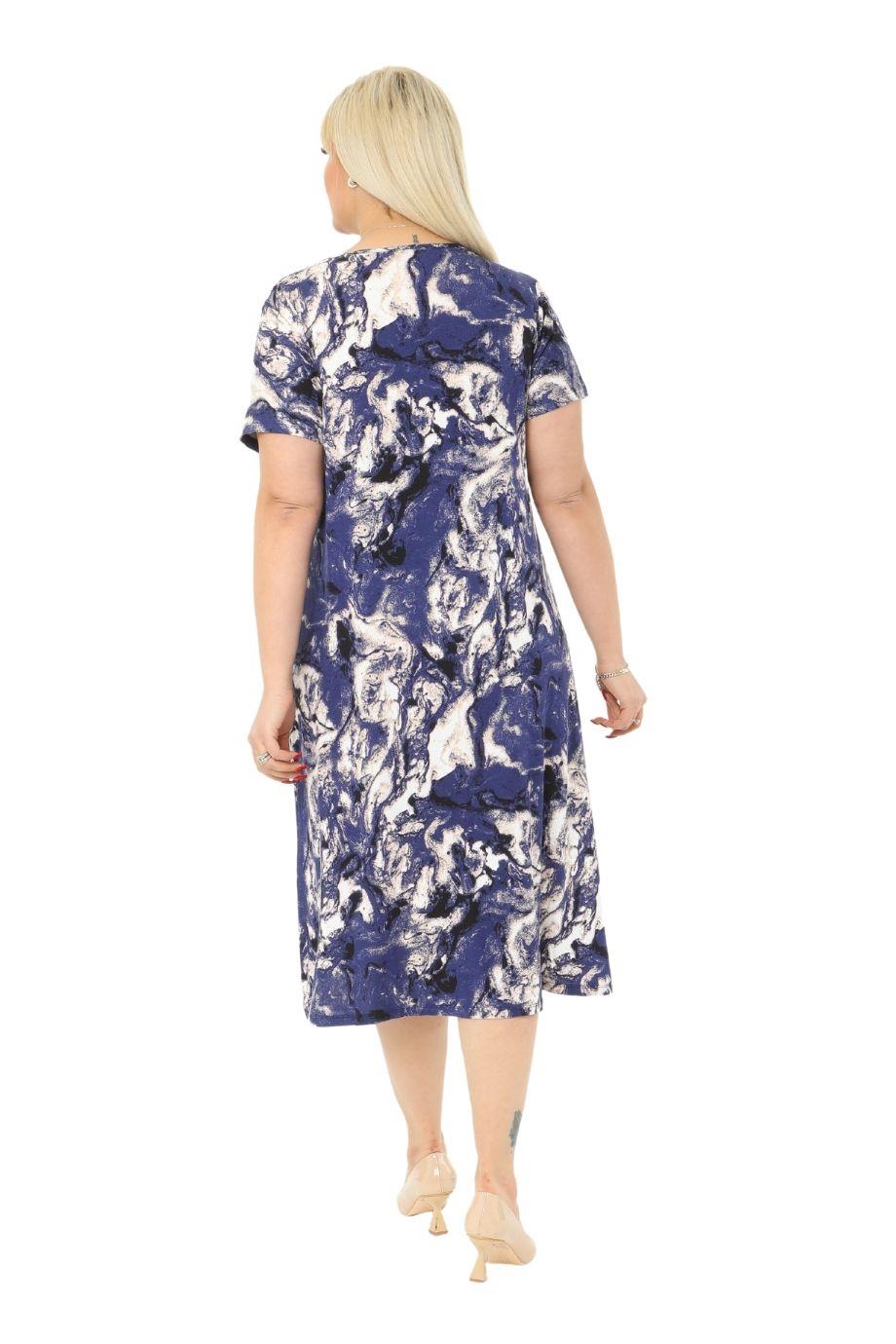 Melsay Butik Mavi Batik Kuplu Cepli Kısa Kol Kadın Midi Elbise