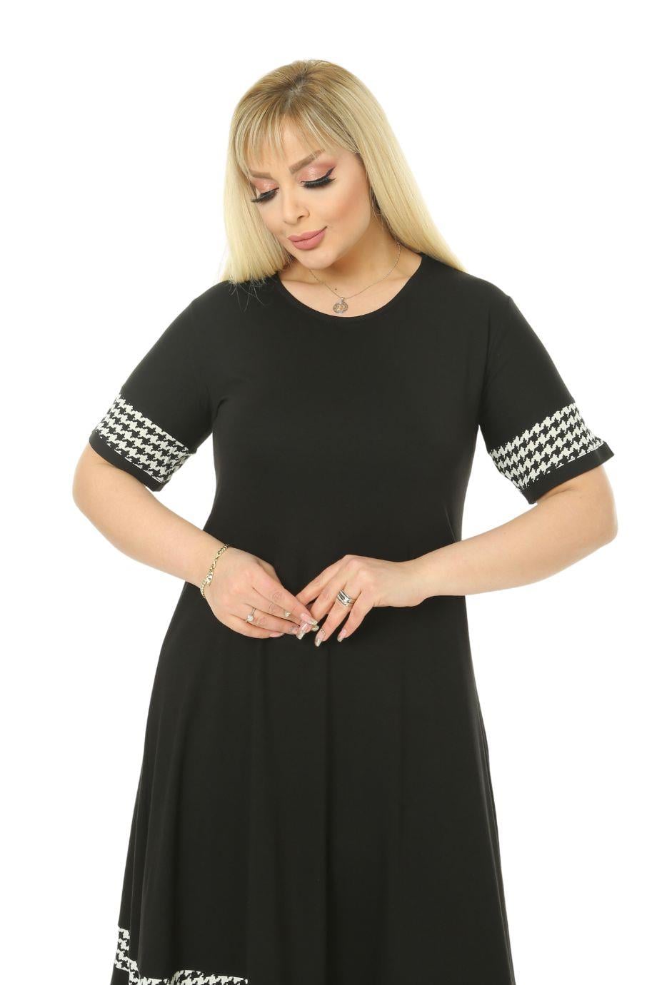 Melsay Butik Kazayağı Şerit Detaylı Kadın Büyük Beden Midi Elbise