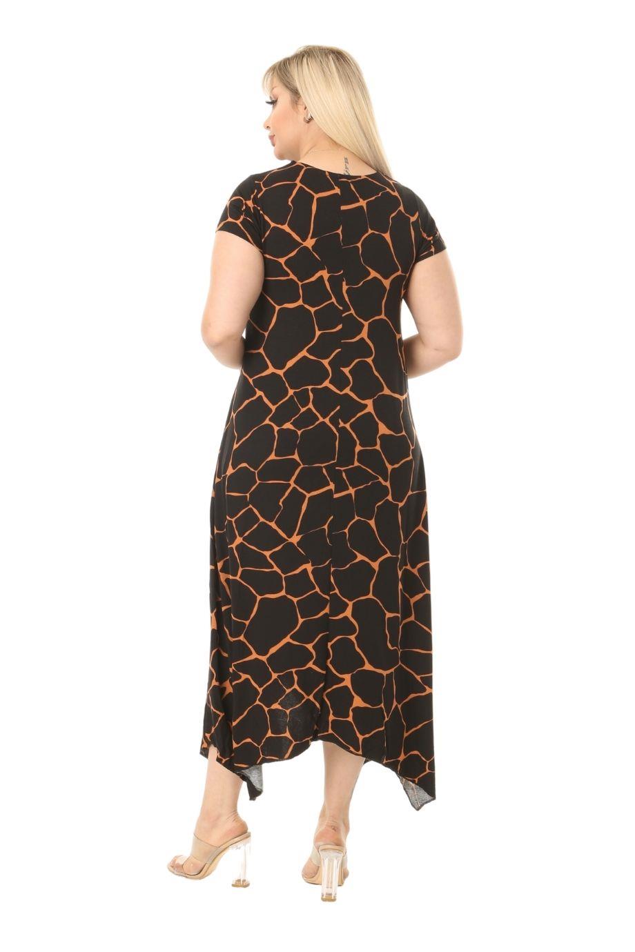 Melsay Butik Siyah Taş Desen Asimetrik Kısa Kollu Uzun Elbise