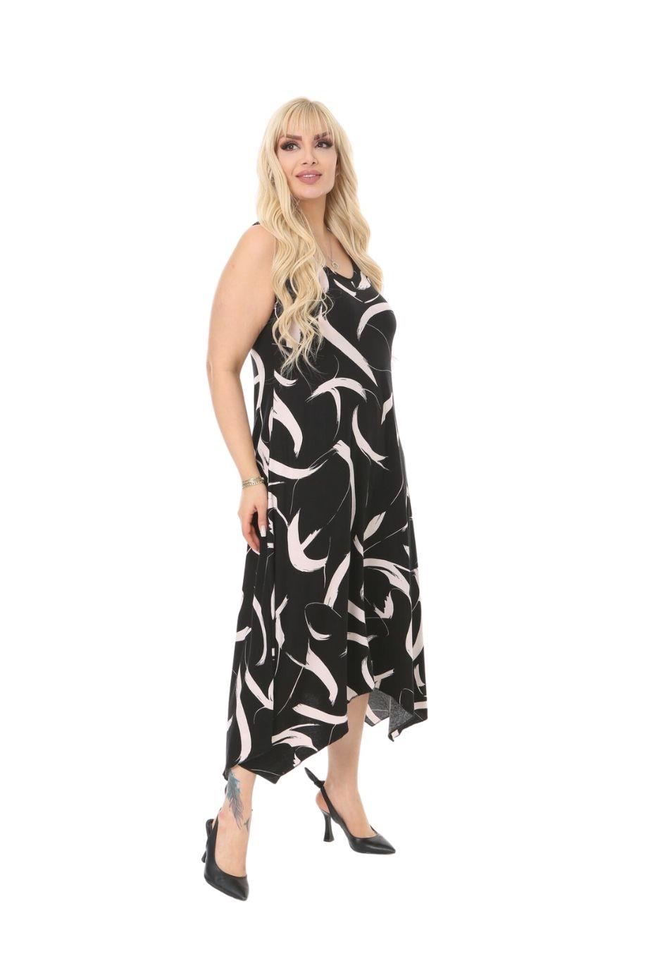 Melsay Butik Siyah Tüy Desen Askılı V Yaka Uzun Elbise
