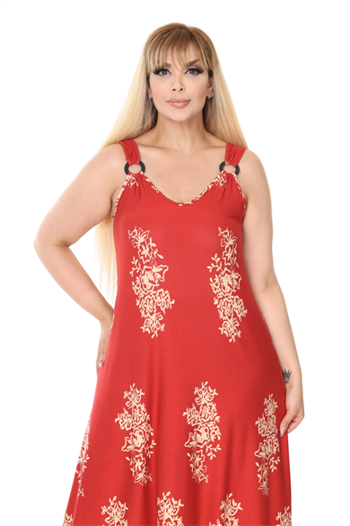 Melsay Butik Askılı V Yaka Narçiçeği Pano Desen Elbise