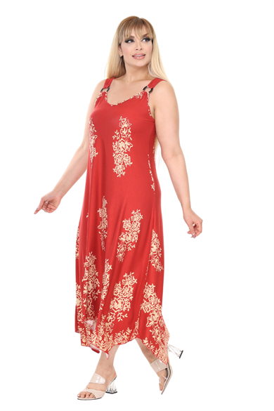 Melsay Butik Askılı V Yaka Narçiçeği Pano Desen Elbise