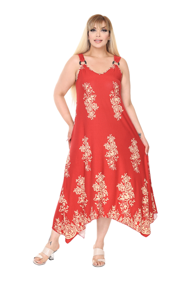 Melsay Butik Askılı V Yaka Narçiçeği Pano Desen Elbise