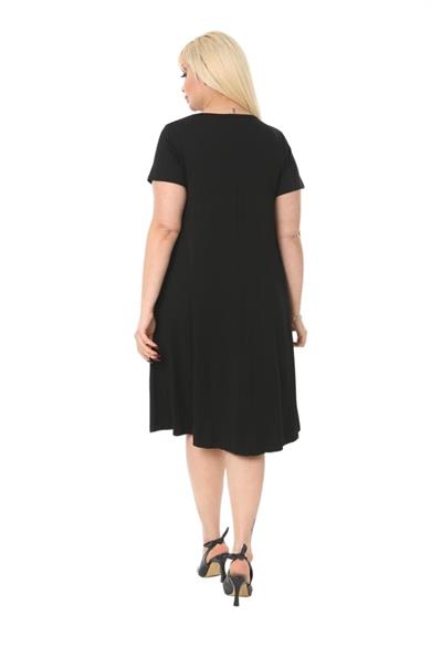 Melsay Butik Balon Cepli Zigzag Desen Kısa Kollu Midi Elbise