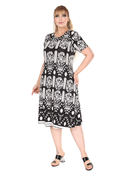 Melsay Butik Beyaz A Kesim Bohem Desen Midi Elbise