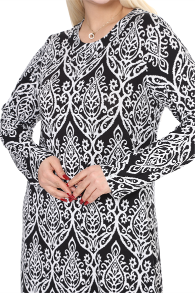 Melsay Butik Beyaz Dantel Desen Uzun Kollu Kadın Tesettür Elbise