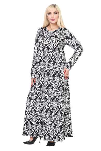 Melsay Butik Beyaz Dantel Desen Uzun Kollu Kadın Tesettür Elbise