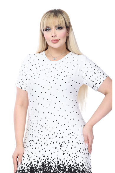 Melsay Butik Beyaz Puanlı Leopar Desen A Kesim Midi Elbise