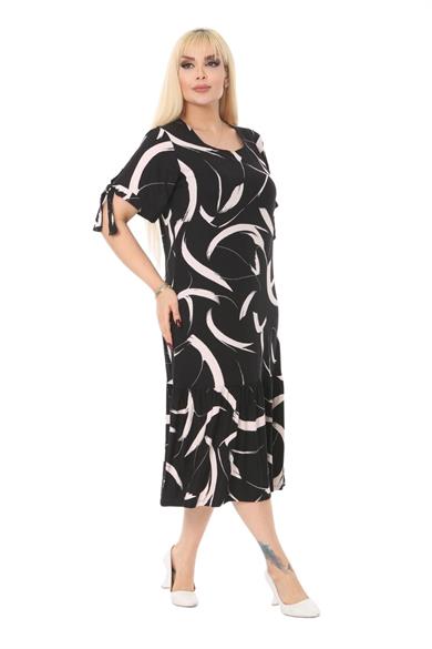 Melsay Butik Beyaz Tüy Bağlamalı Kısa Kollu Kadın Midi Elbise