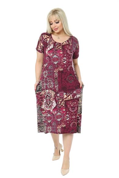 Melsay Butik Bordo Etnik Kuplu Cepli Kısa Kol Kadın Midi Elbise