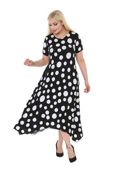 Melsay Butik Büyük Puanlı Asimetrik Kısa Kollu Uzun Elbise